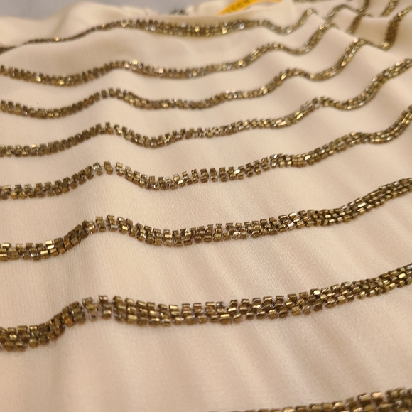 ALICE + OLIVIA Ivory Gold Metallic Beaded Bell Sleeve 3/4 Sheath Stripe S - Picture 16 of 16